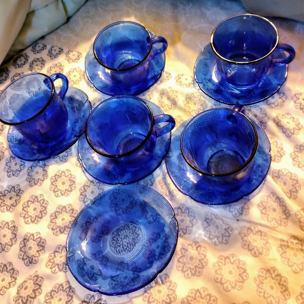 Vintage Cobalt Blue Fortecrisa Mexico Cup & Saucers